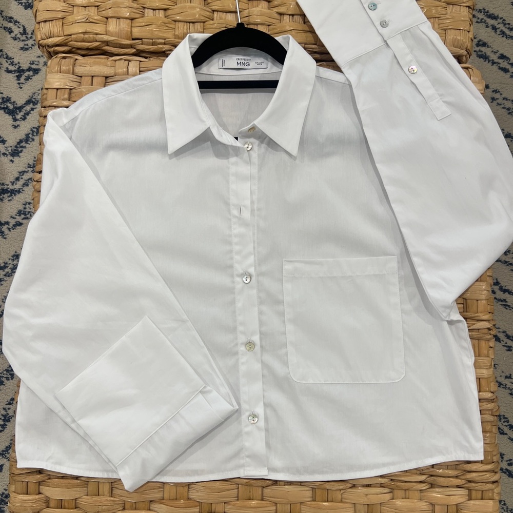 Mango Cropped Pocket Oversized shirt